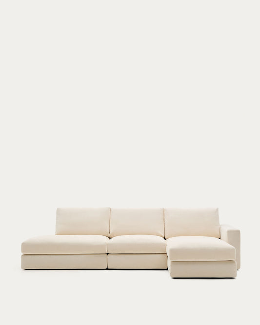 Divano modulare Alea 5 posti sfoderabile in ciniglia chaise longue destra écru 340 cm