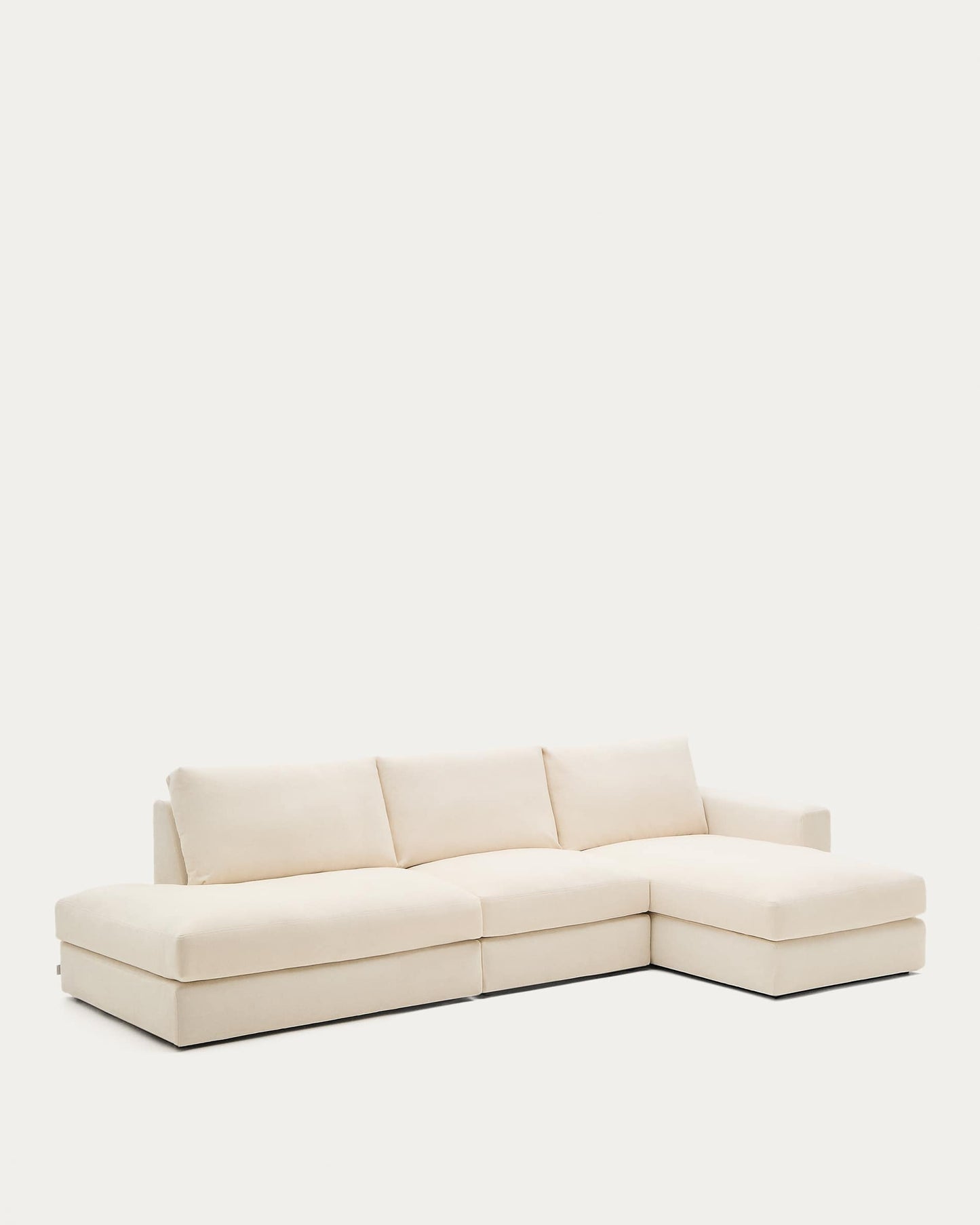 Divano modulare Alea 5 posti sfoderabile in ciniglia chaise longue destra écru 340 cm