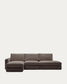 Divano modulare Alea 5 posti sfoderabile in ciniglia marrone scuro con chaise longue sinistra 340 cm
