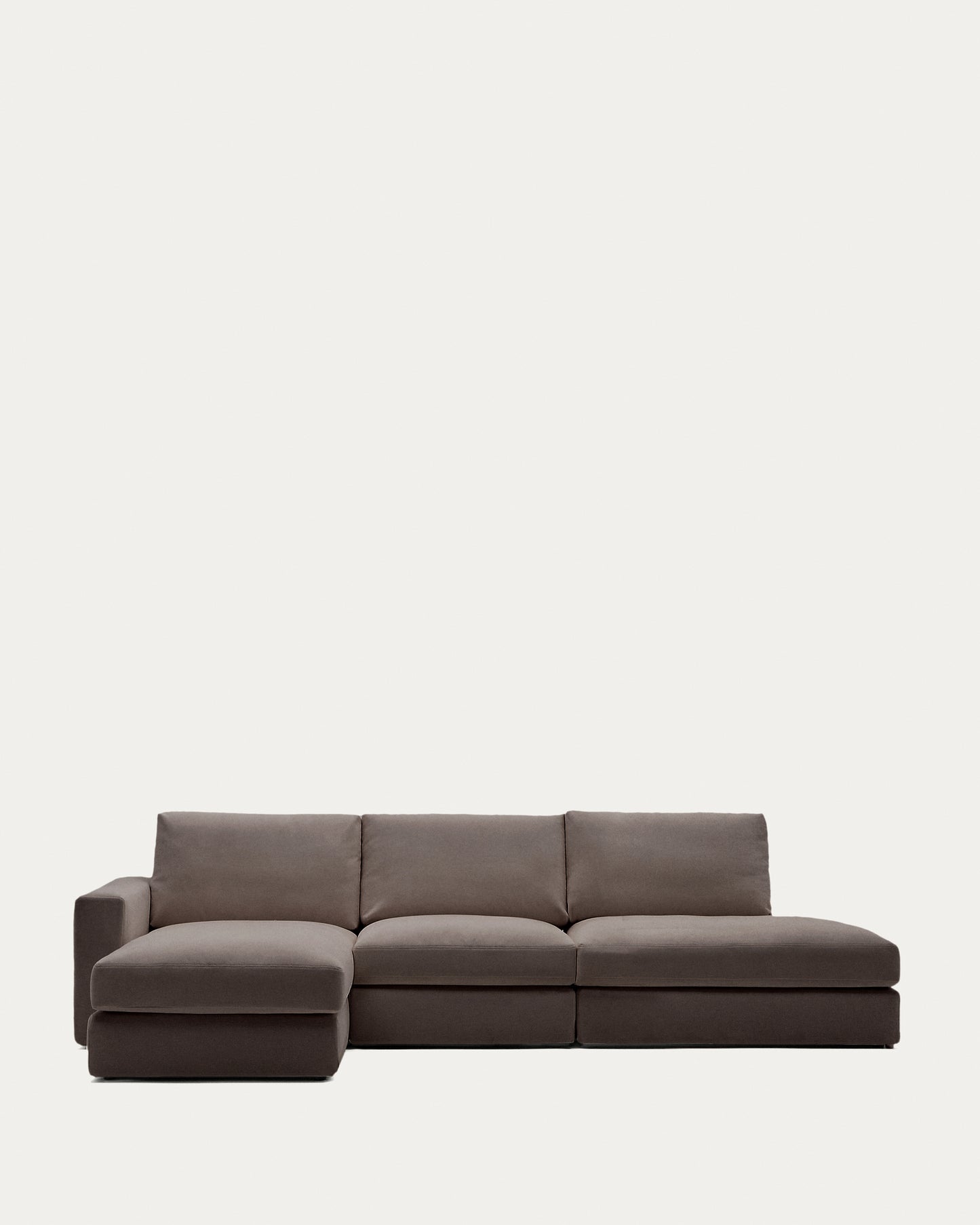 Divano modulare Alea 5 posti sfoderabile in ciniglia marrone scuro con chaise longue sinistra 340 cm