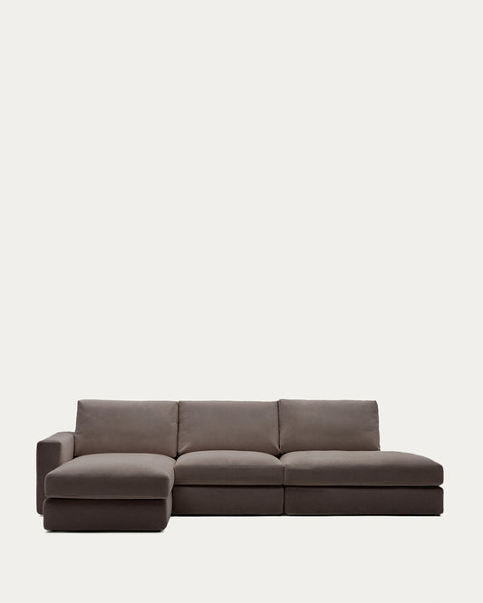 Divano modulare Alea 5 posti sfoderabile in ciniglia marrone scuro con chaise longue sinistra 340 cm