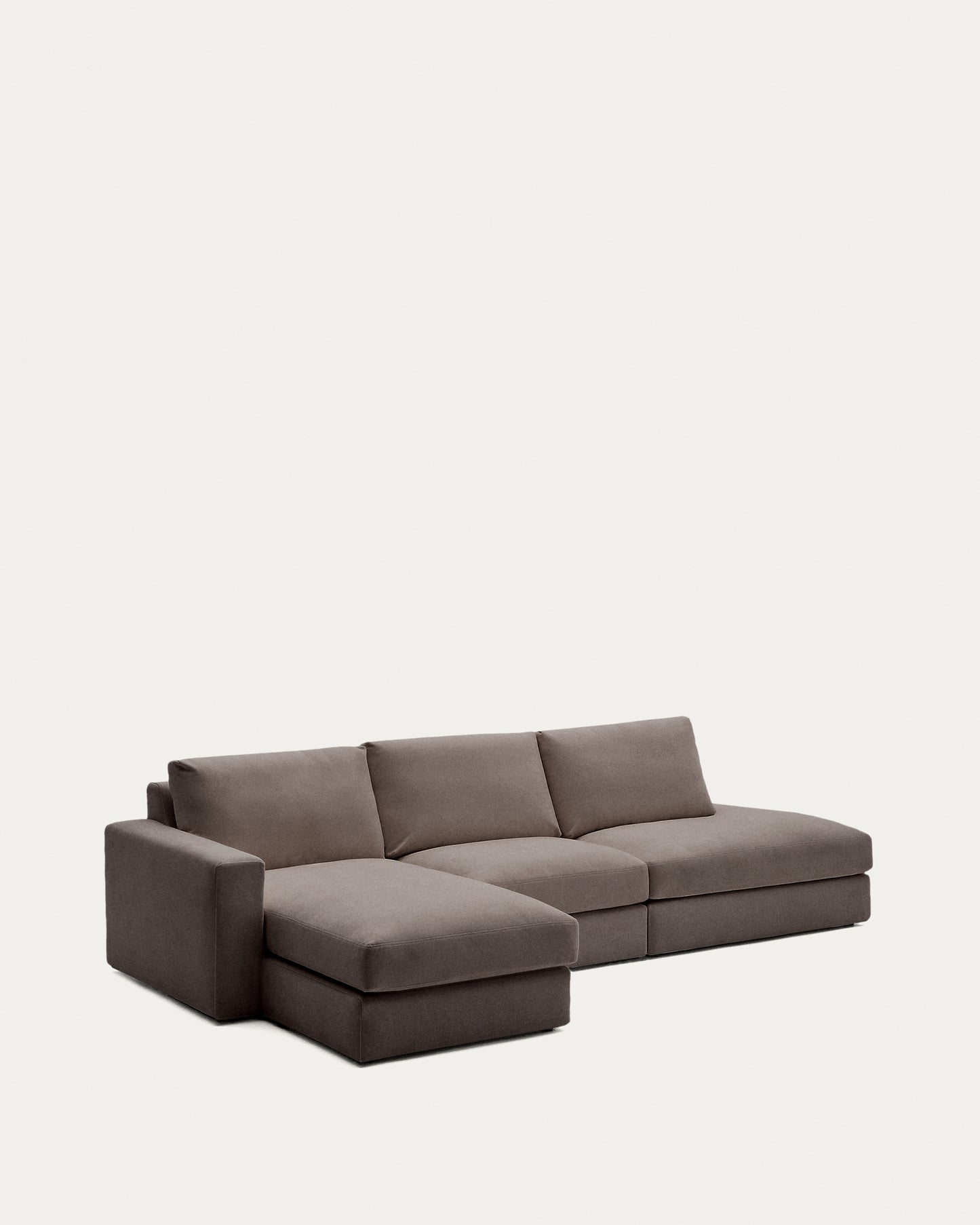 Divano modulare Alea 5 posti sfoderabile in ciniglia marrone scuro con chaise longue sinistra 340 cm