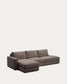 Divano modulare Alea 5 posti sfoderabile in ciniglia marrone scuro con chaise longue sinistra 340 cm