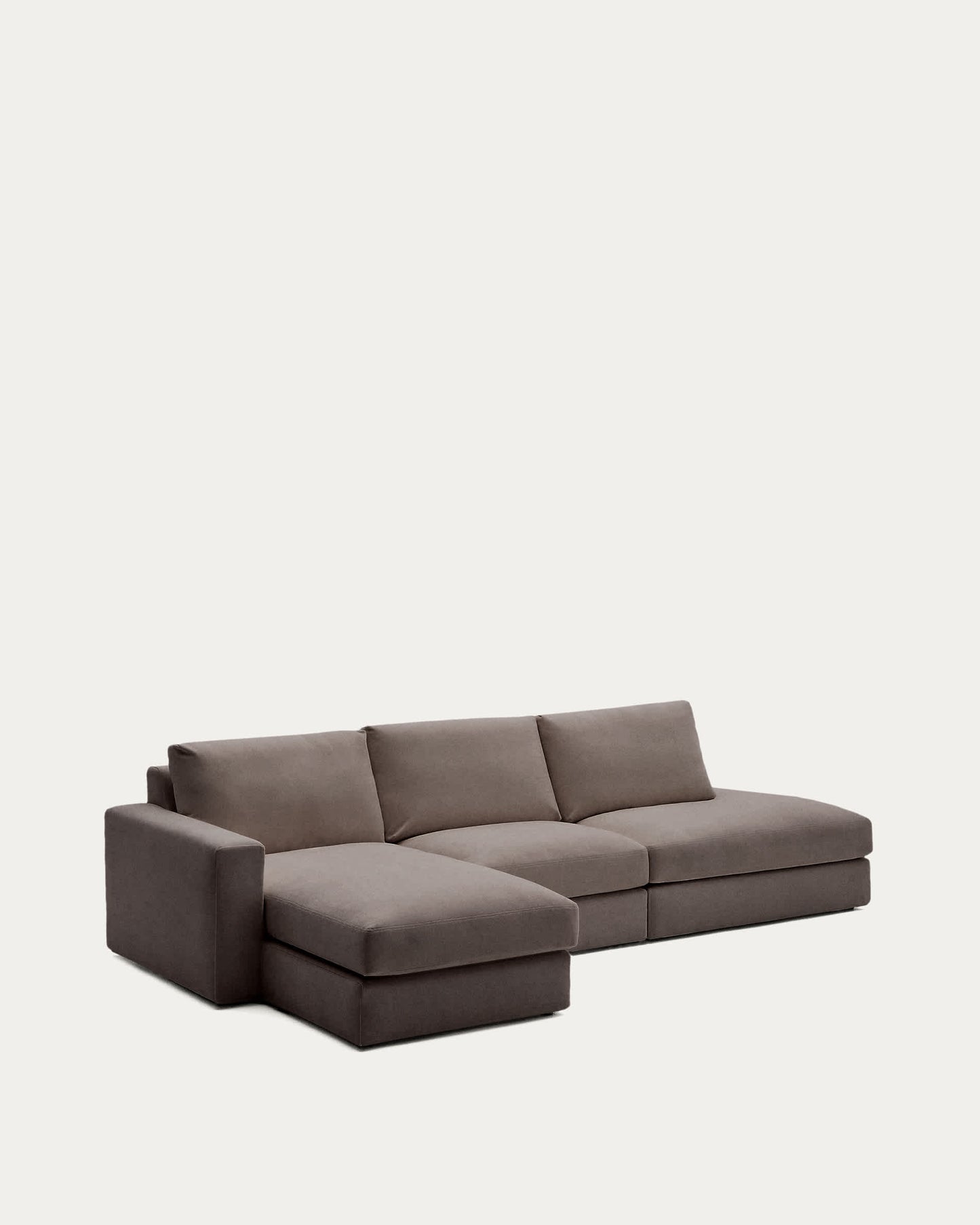 Divano modulare Alea 5 posti sfoderabile in ciniglia marrone scuro con chaise longue sinistra 340 cm