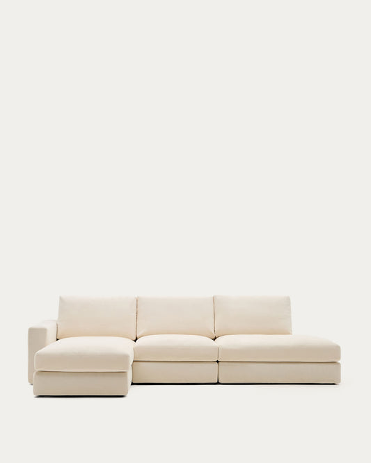 Divano modulare Alea 5 posti sfoderabile in ciniglia chaise longue sinistra écru 340 cm