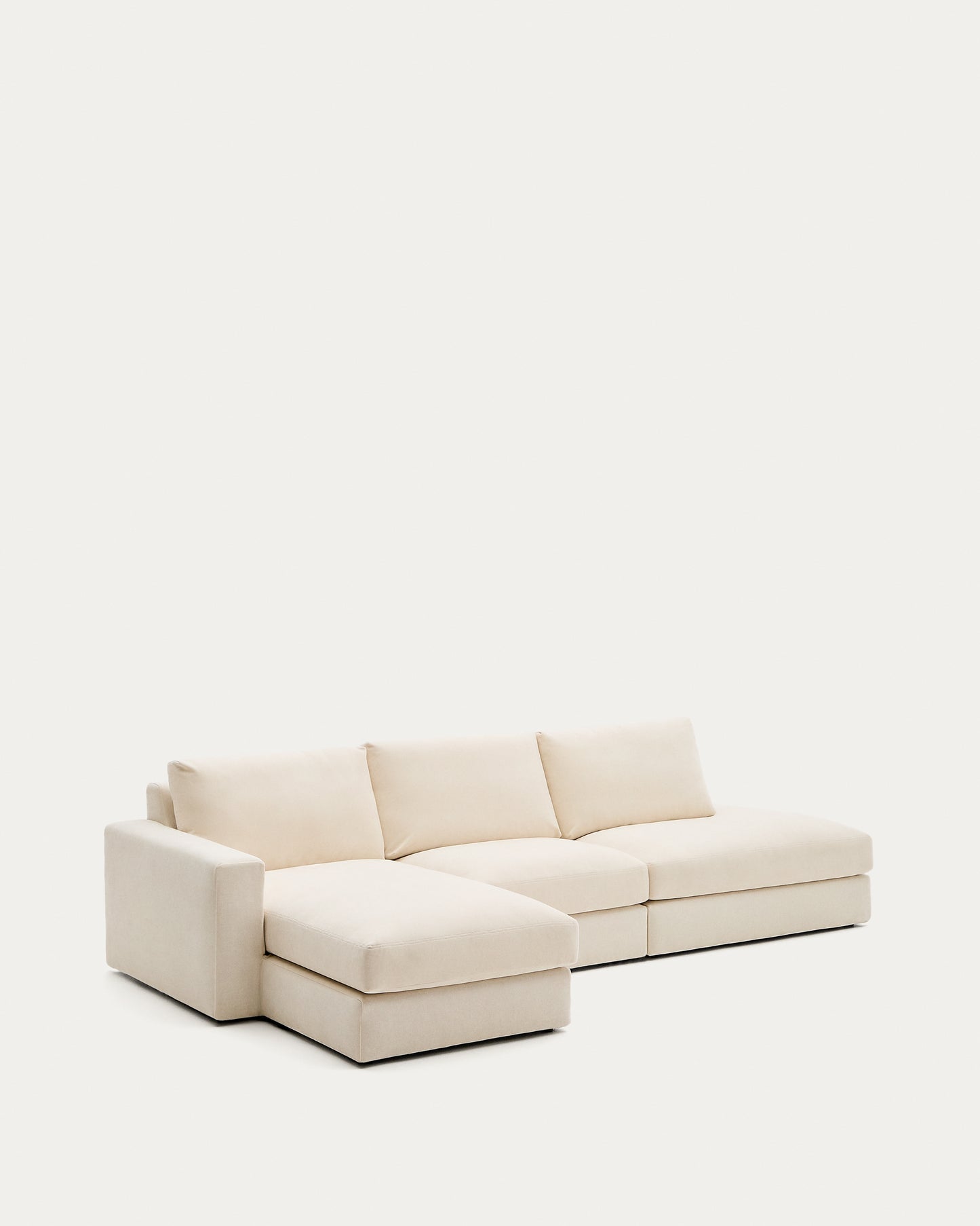 Divano modulare Alea 5 posti sfoderabile in ciniglia chaise longue sinistra écru 340 cm