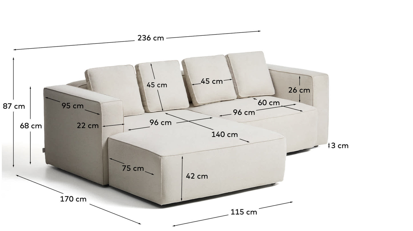 Divano letto Marela 3 posti con chaise longue sinistra in ciniglia beige 236 cm