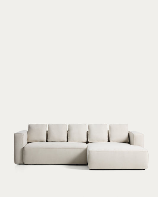 Divano letto Marela 3 posti con chaise longue destra in ciniglia beige 276 cm