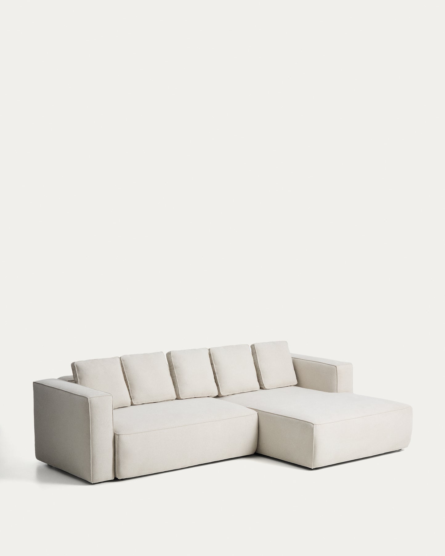 Divano letto Marela 3 posti con chaise longue destra in ciniglia beige 276 cm