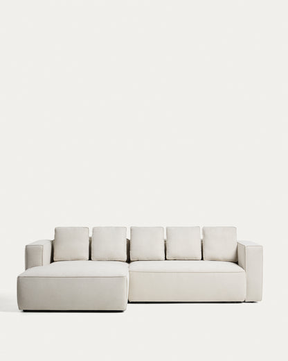 Divano letto Marela 3 posti con chaise longue sinistra in ciniglia beige 276 cm