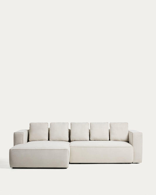 Divano letto Marela 3 posti con chaise longue sinistra in ciniglia beige 276 cm