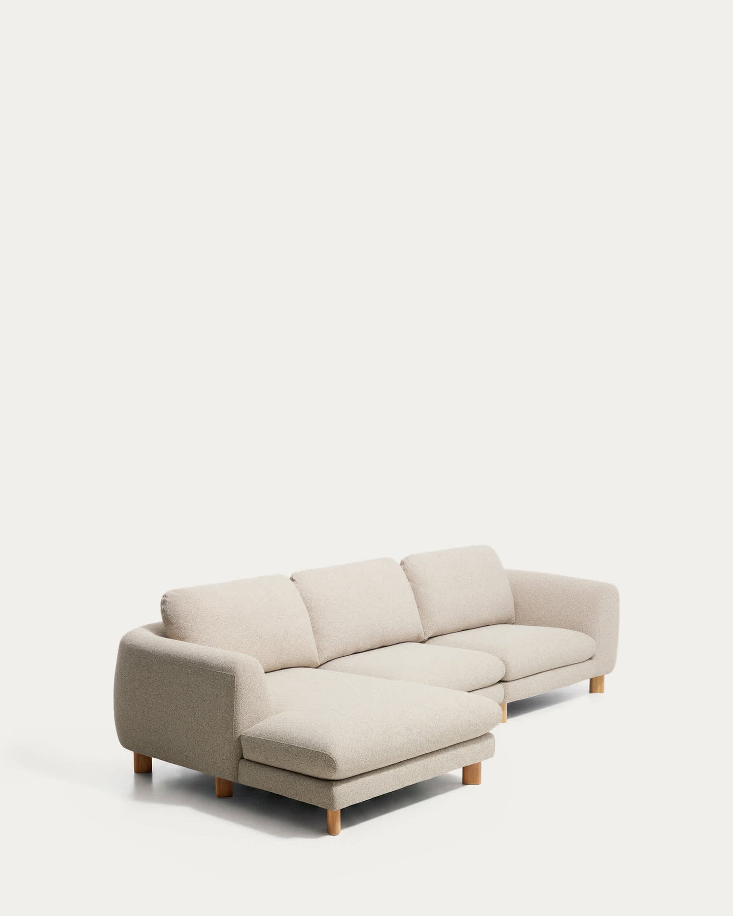 Divano Vera 4 posti con chaise longue sinistra beige con gambe in legno massiccio di frassino con finitura naturale 322 cm  FSC Mix Credit
