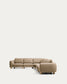 Divano ad angolo Vera 5 posti marrone chiaro con gambe in legno massiccio di frassino con finitura naturale 330 x 330 cm FSC Mix Credit