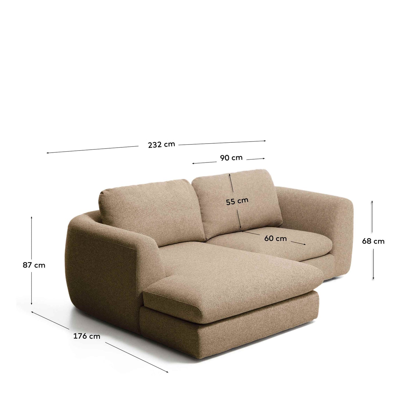 Divano Vera 3 posti con chaise longue sinistra marrone chiaro 232 cm FSC Mix Credit