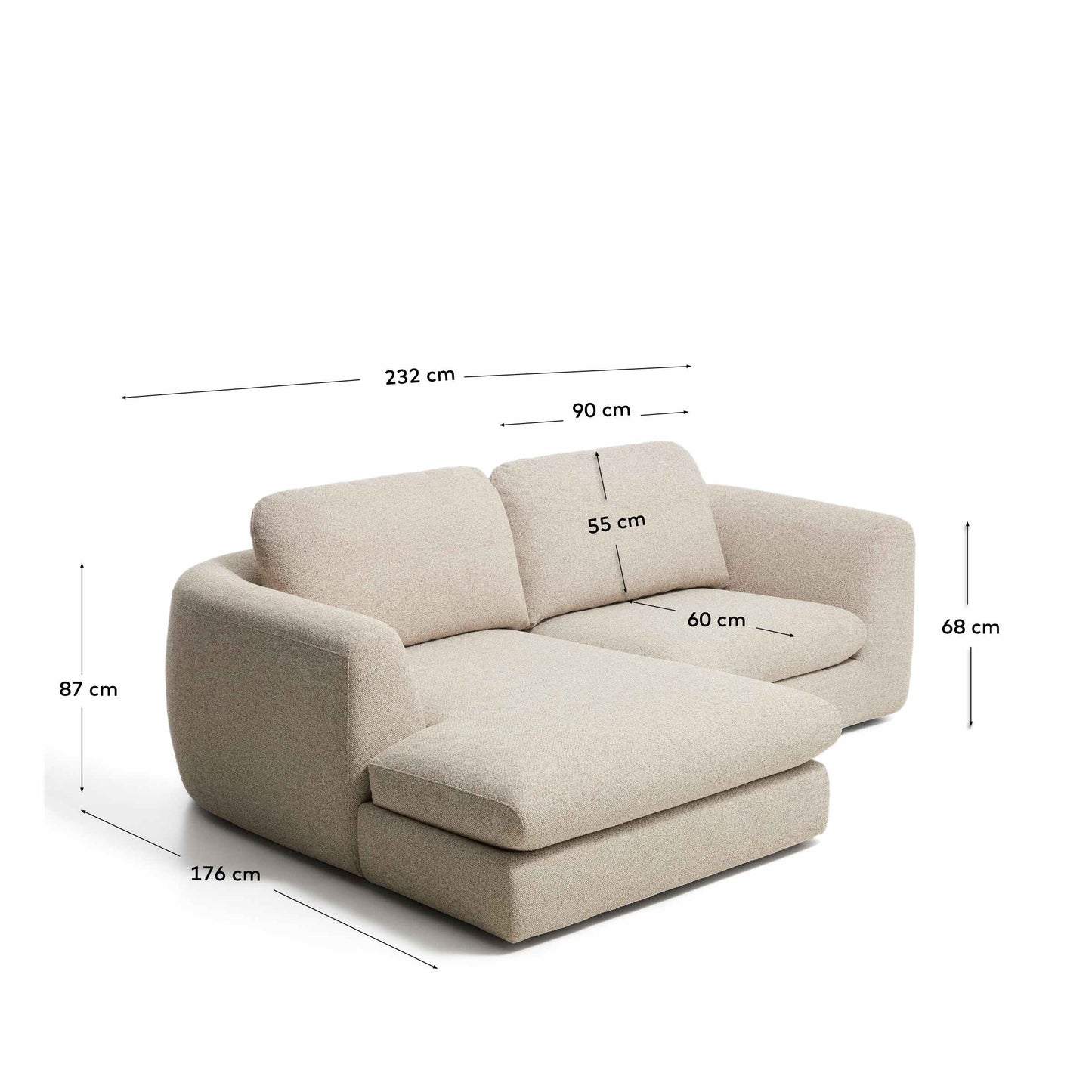 Divano Vera 3 posti con chaise longue sinistra beige 232 cm FSC Mix Credit