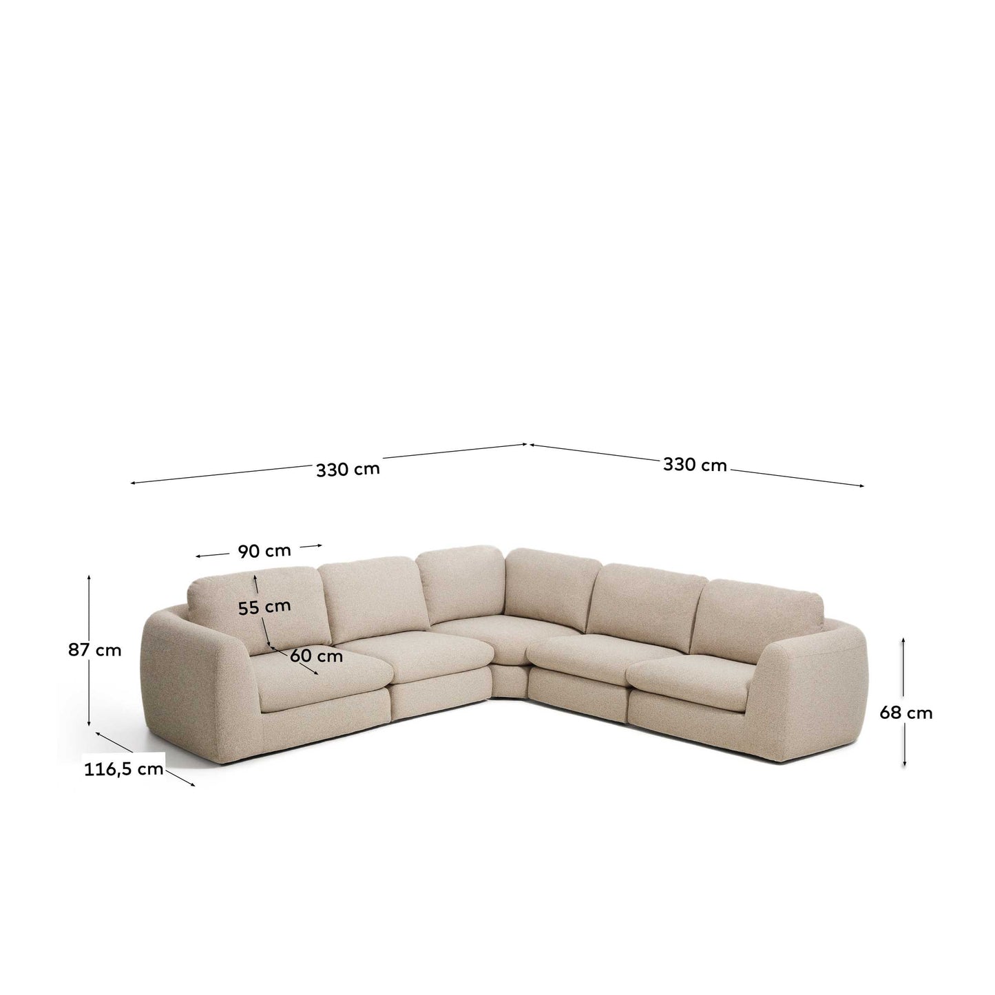 Divano ad angolo Vera 5 posti Beige 330 X 330 cm FSC Mix Credit