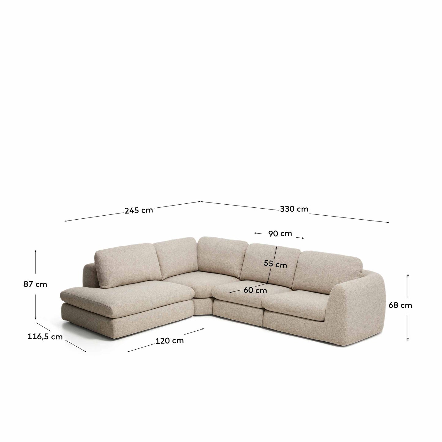 Divano ad angolo Vera 5 posti con elemento terminale sinistro beige 245 X 330 cm FSC Mix Credit