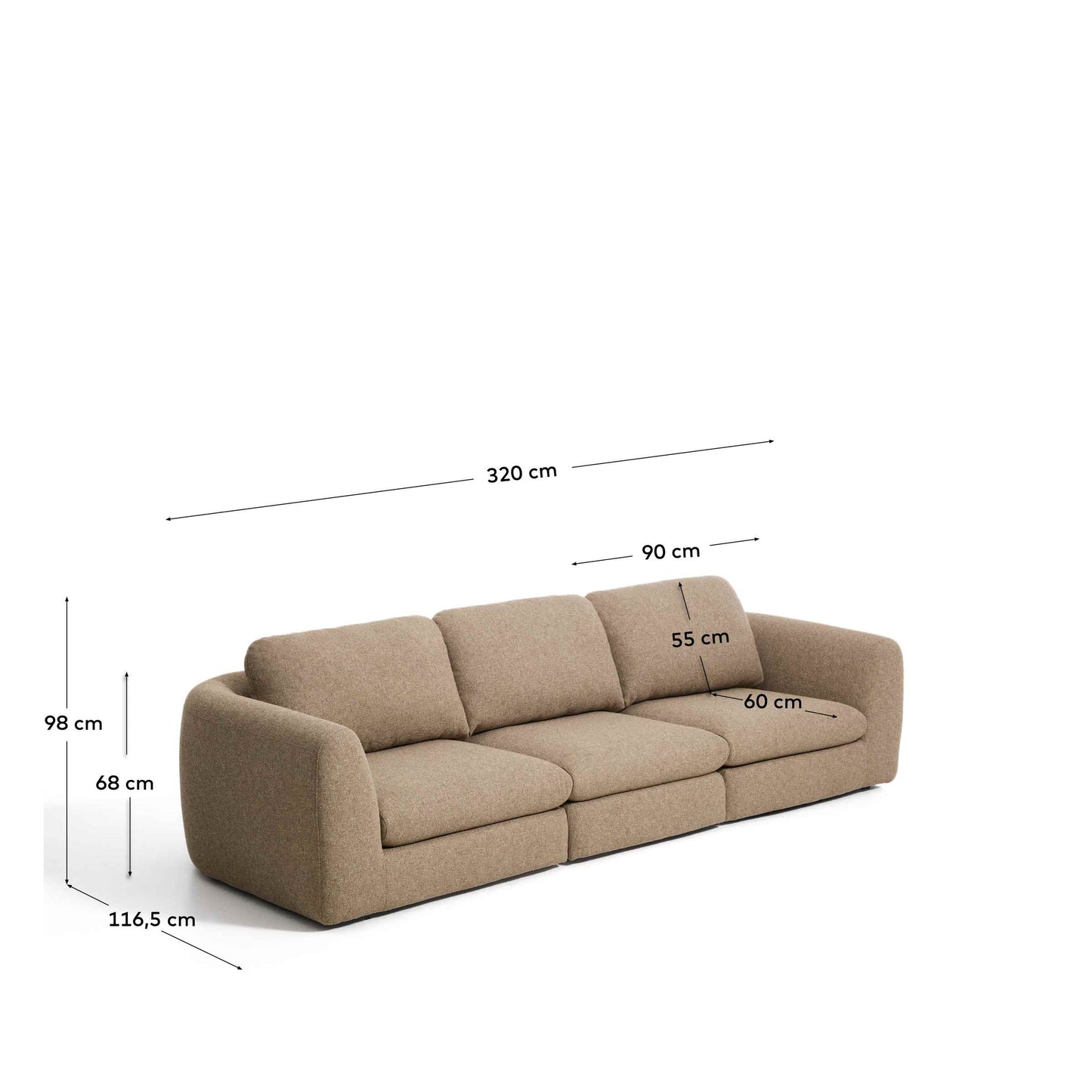 Divano Vera 4 posti marrone chiaro 320 cm FSC Mix Credit
