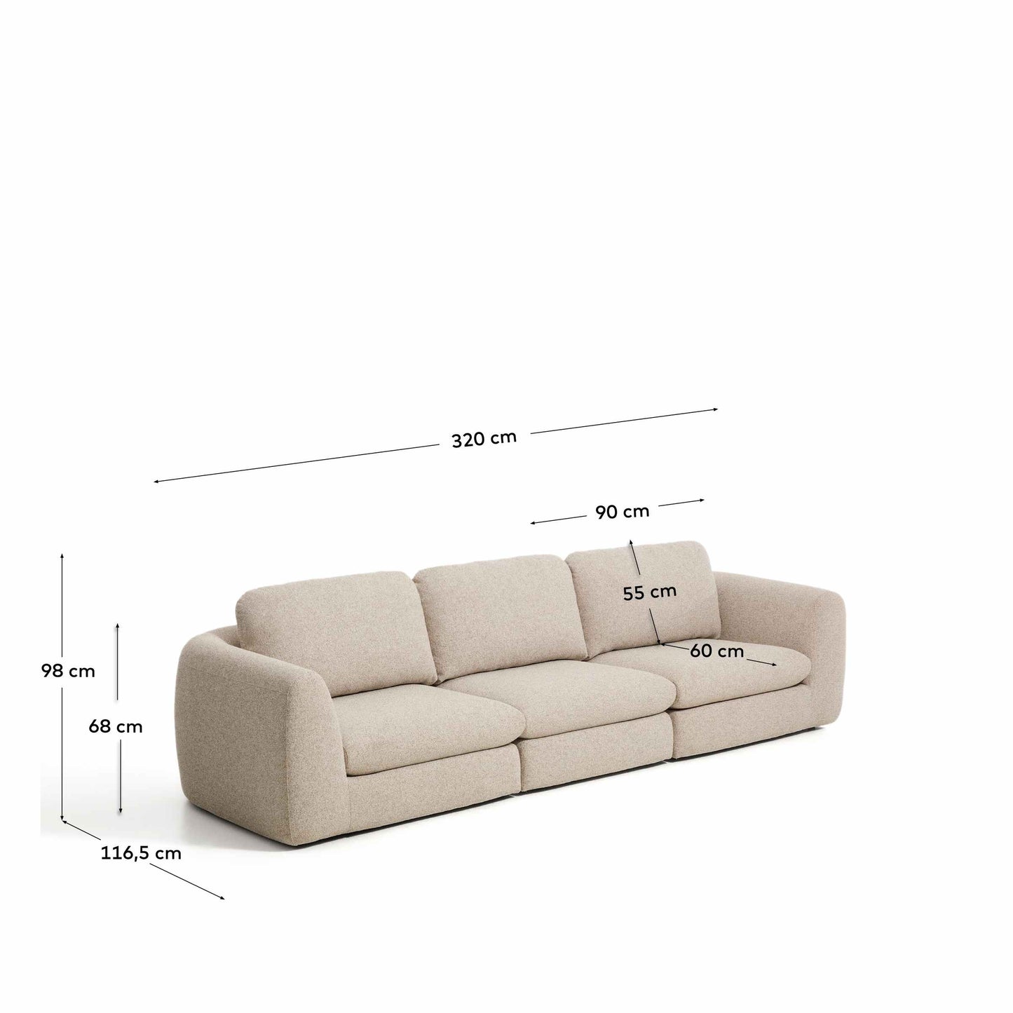 Divano Vera 4 posti beige 320 cm FSC Mix Credit