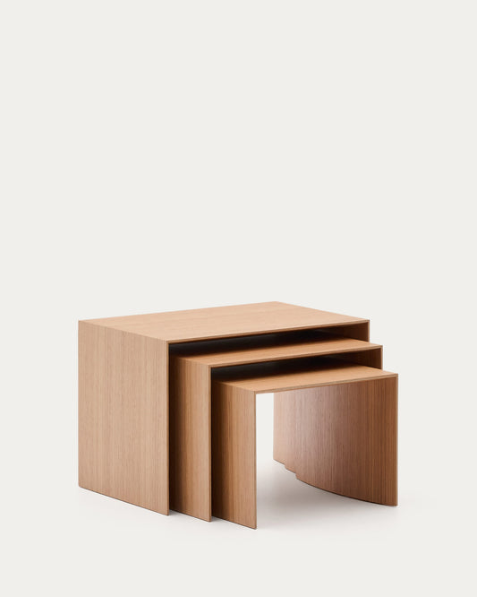 Set Litto con 3 tavolini a nido impiallacciatura in rovere 60 x 40 / 51 x 36 / 42 x 31 cm