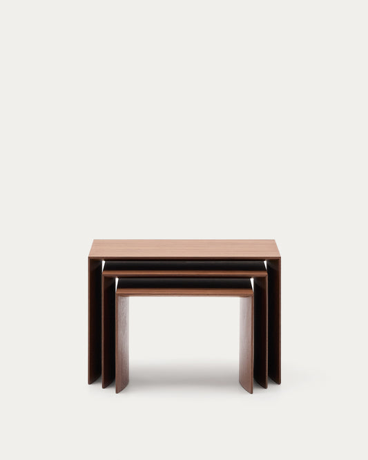 Set Litto con 3 tavolini a nido impiallacciatura in noce 60 x 40 / 51 x 36 / 42 x 31 cm