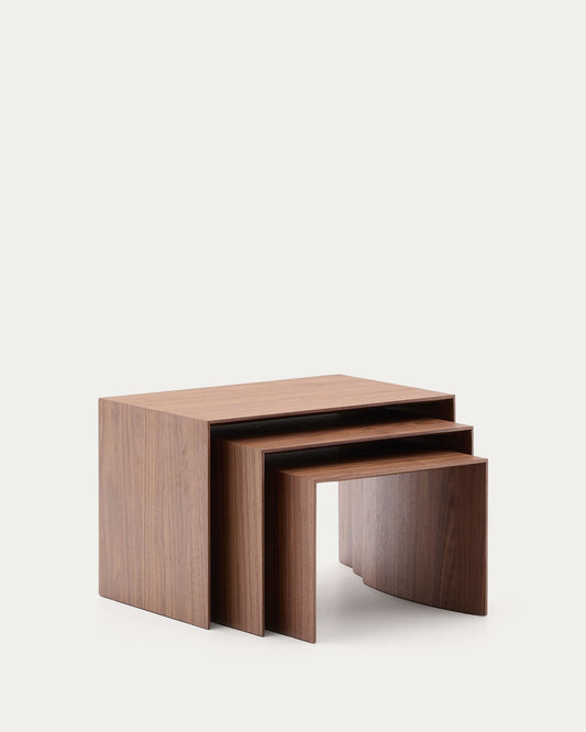 Set Litto con 3 tavolini a nido impiallacciatura in noce 60 x 40 / 51 x 36 / 42 x 31 cm