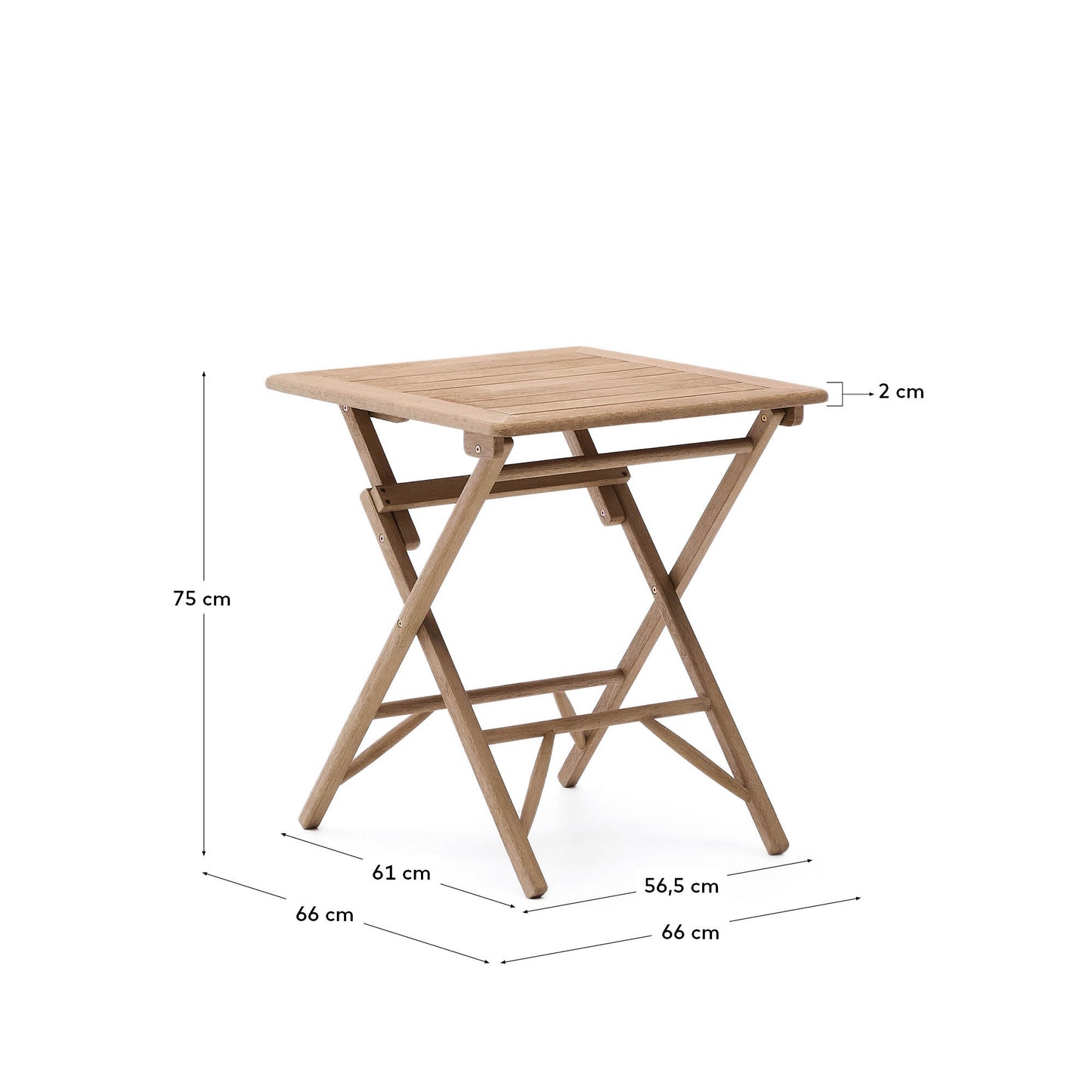 Tavolo pieghevole Dandara in legno massiccio di acacia 66 x 66 cm