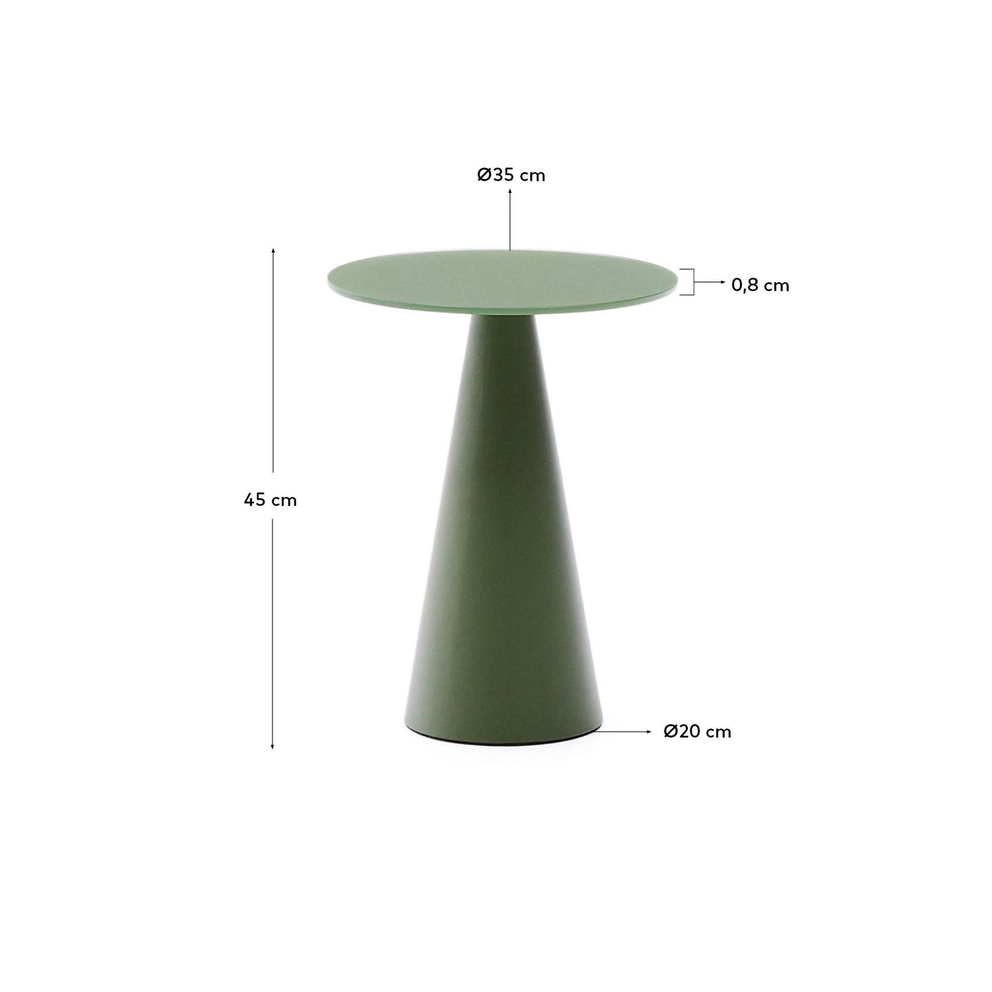 Tavolino d’appoggio Wilshire in vetro temperato smerigliato e acciaio verniciato verde opaco Ø35cm