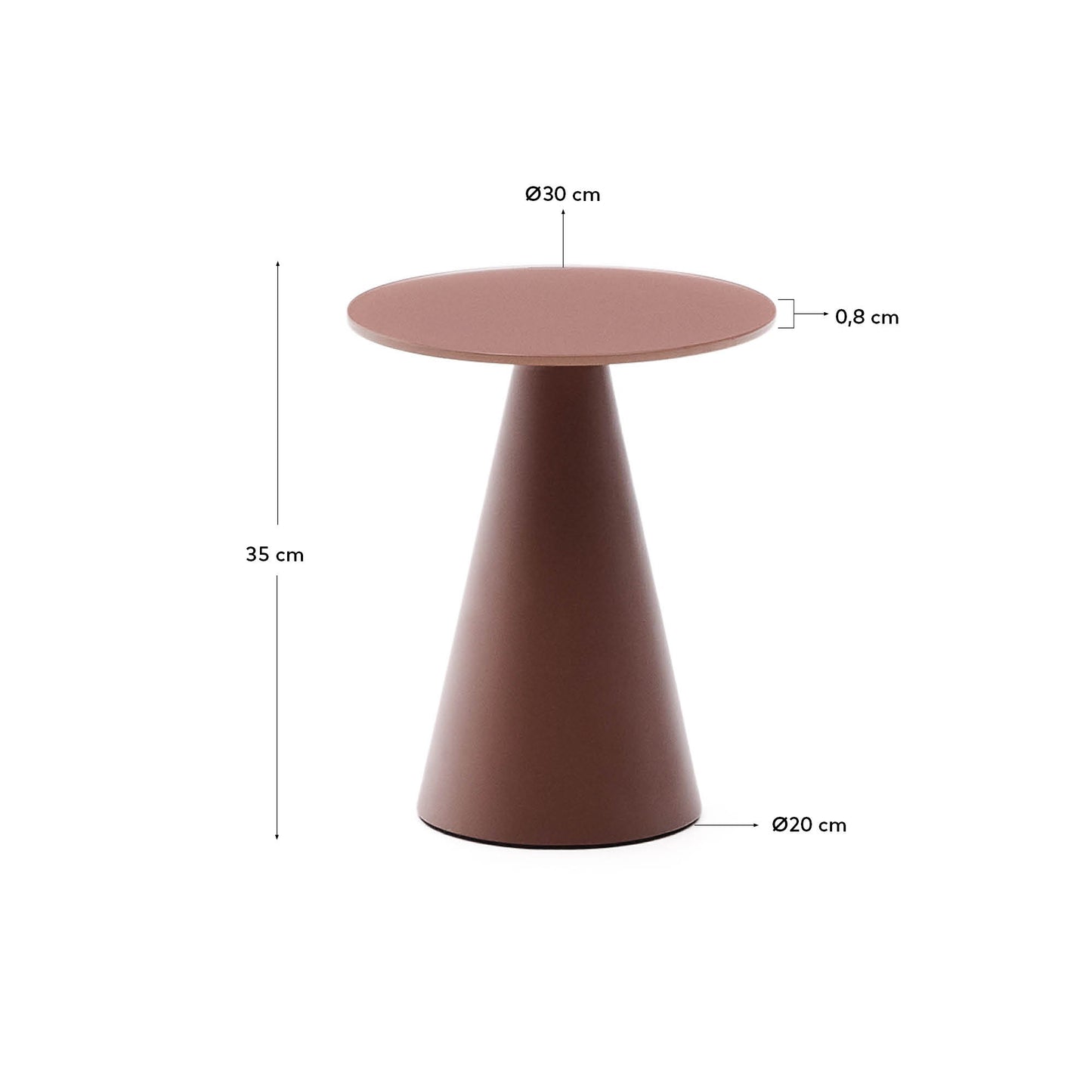 Tavolino d’appoggio Wilshire in vetro temperato smerigliato e acciaio verniciato terracotta satinato Ø30cm