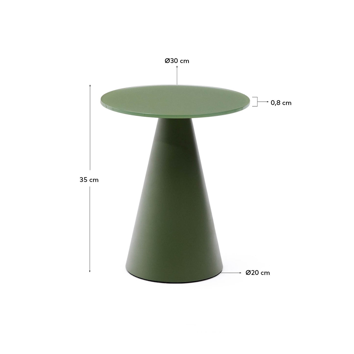 Tavolo d’appoggio Wilshire in vetro temperato smerigliato e acciaio verniciato verde opaco Ø30cm