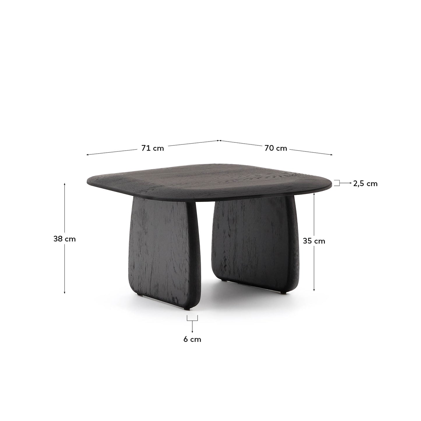 Tavolino Pirita di legno massello di rovere con finitura nero 70,6 x 70 cm