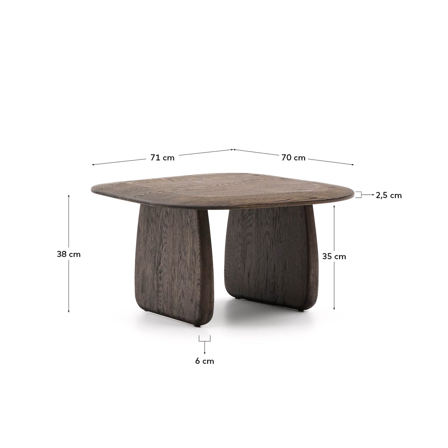 Tavolino Pirita di legno massello di rovere con finitura scura 70,6 x 70 cm
