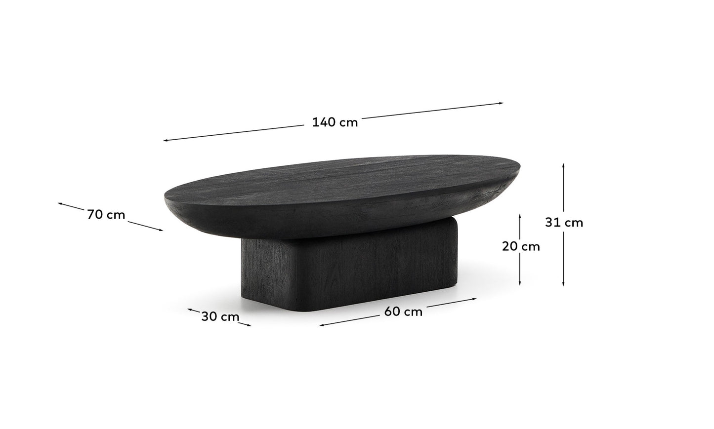 Tavolino da appoggio Ovak in legno massiccio di acacia con finitura nera 140 x 70 cm