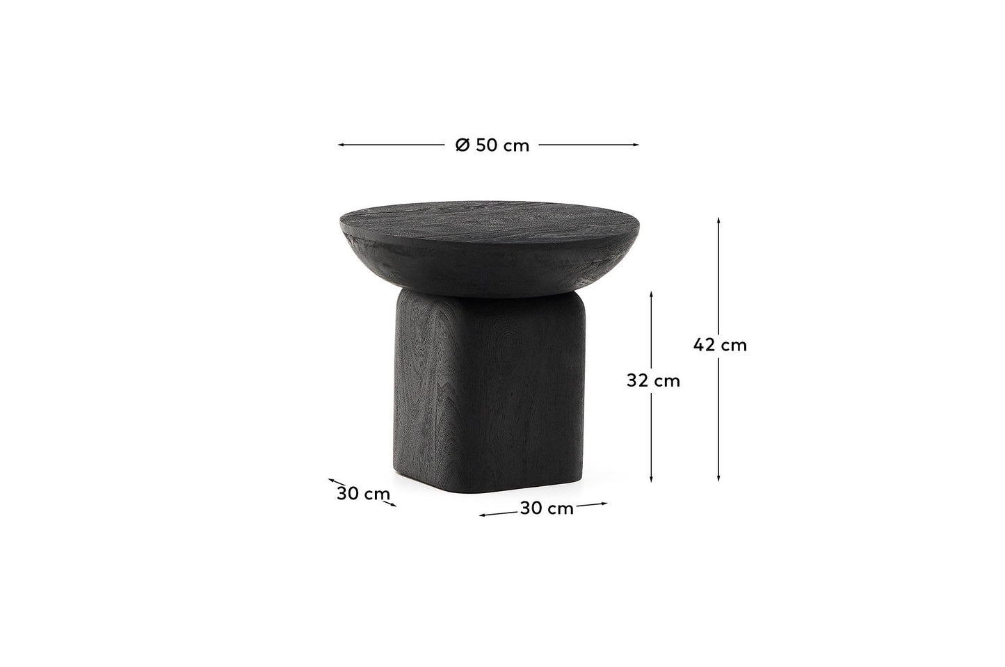 Tavolino da appoggio Ovak in legno massiccio di acacia con finitura nera Ø 50 cm