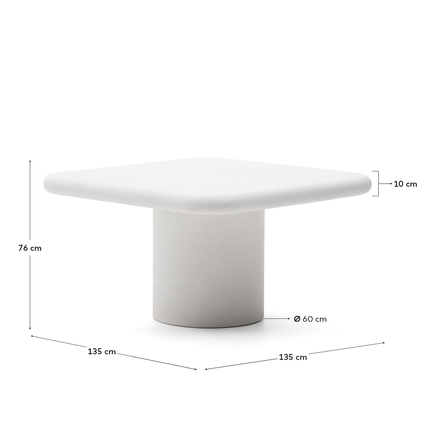 Tavolo Addaia in cemento bianco 135 x135 cm