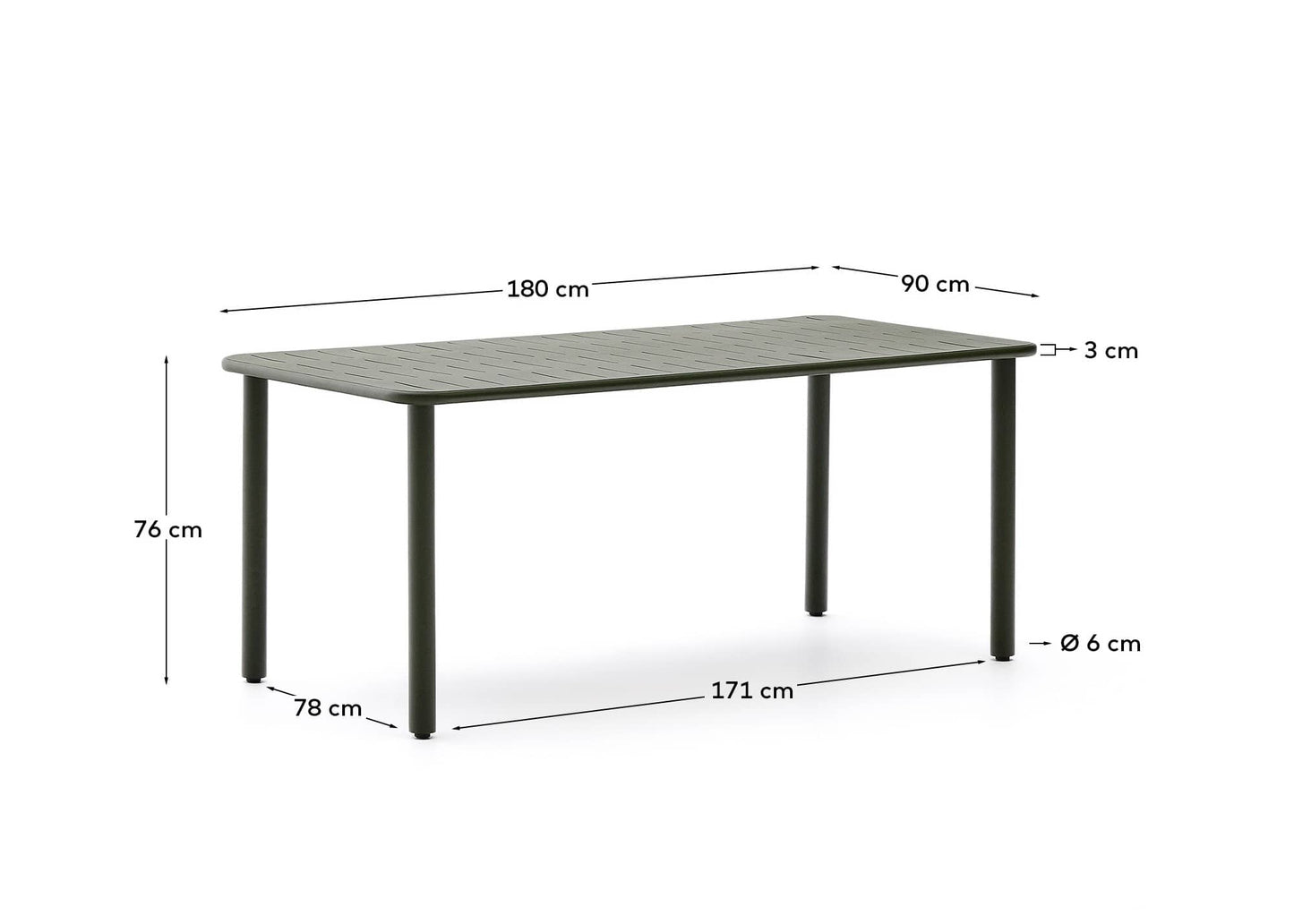 Tavolo da esterno Brai in acciaio zincato verde 180 x 90 cm