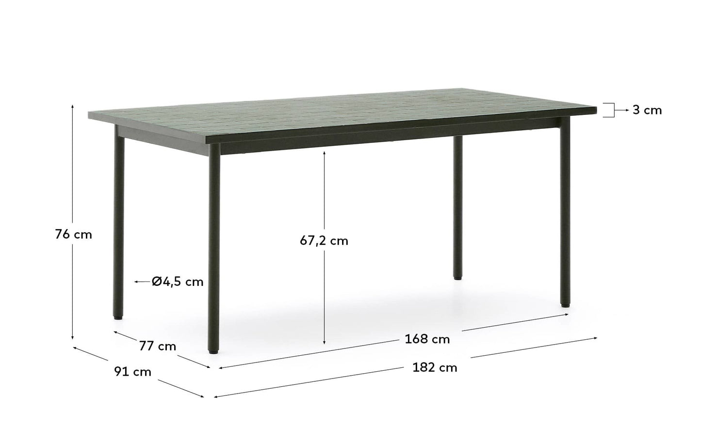 Tavolo da esterno Maurina in acciaio zincato e piastrelle verdi 182 x 91 cm