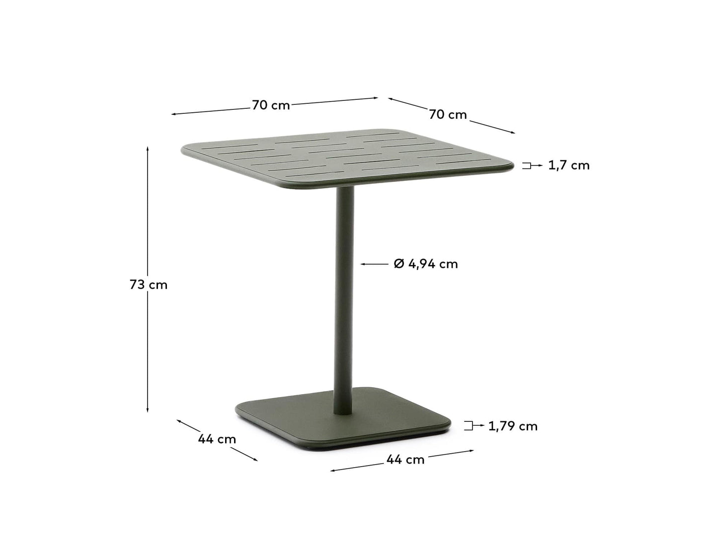 Tavolo da esterno Brai in acciaio zincato verde 70 x 70 cm