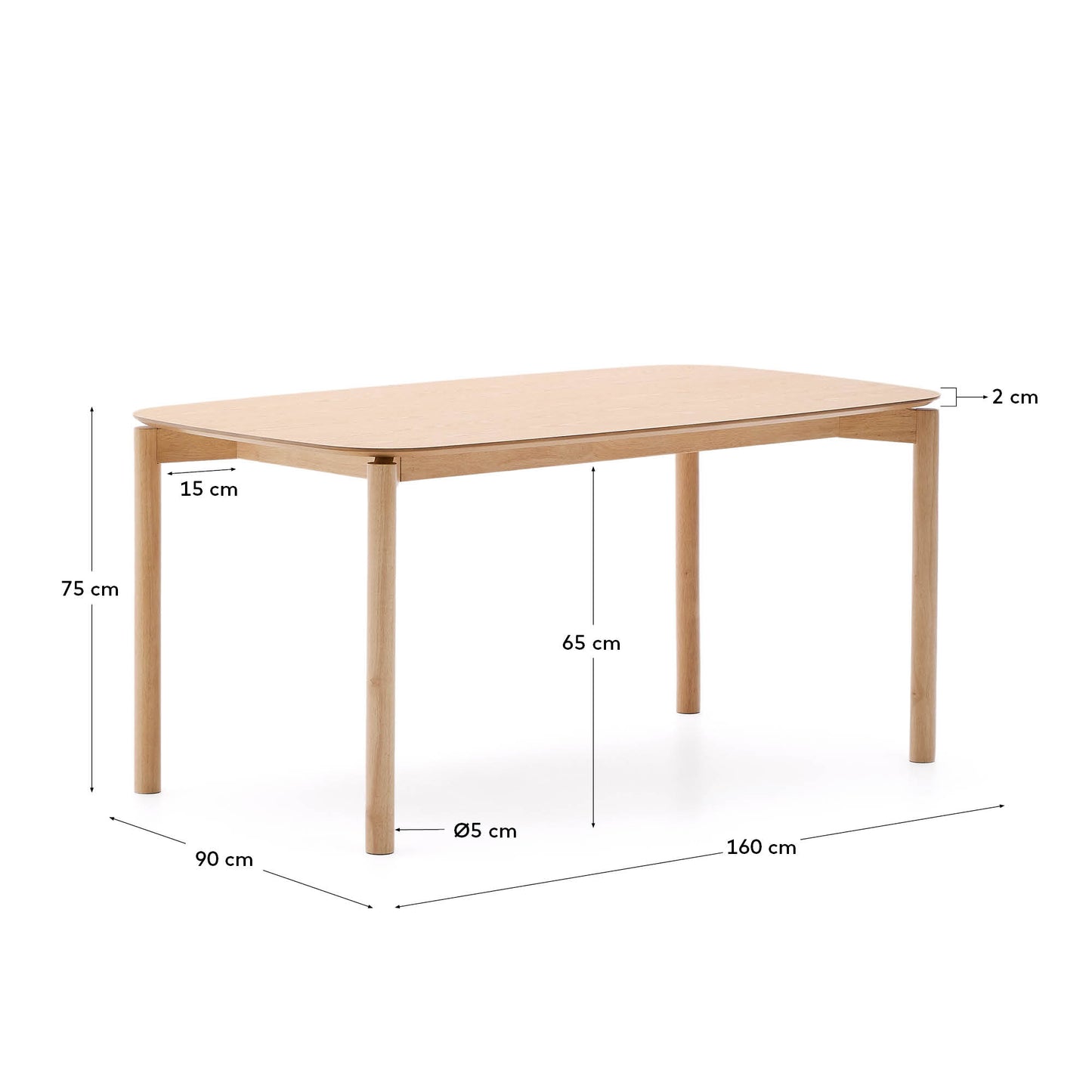 Tavolo Indara in impiallacciato di frassino e legno massello di hevea con finitura naturale 160 x 90 cm