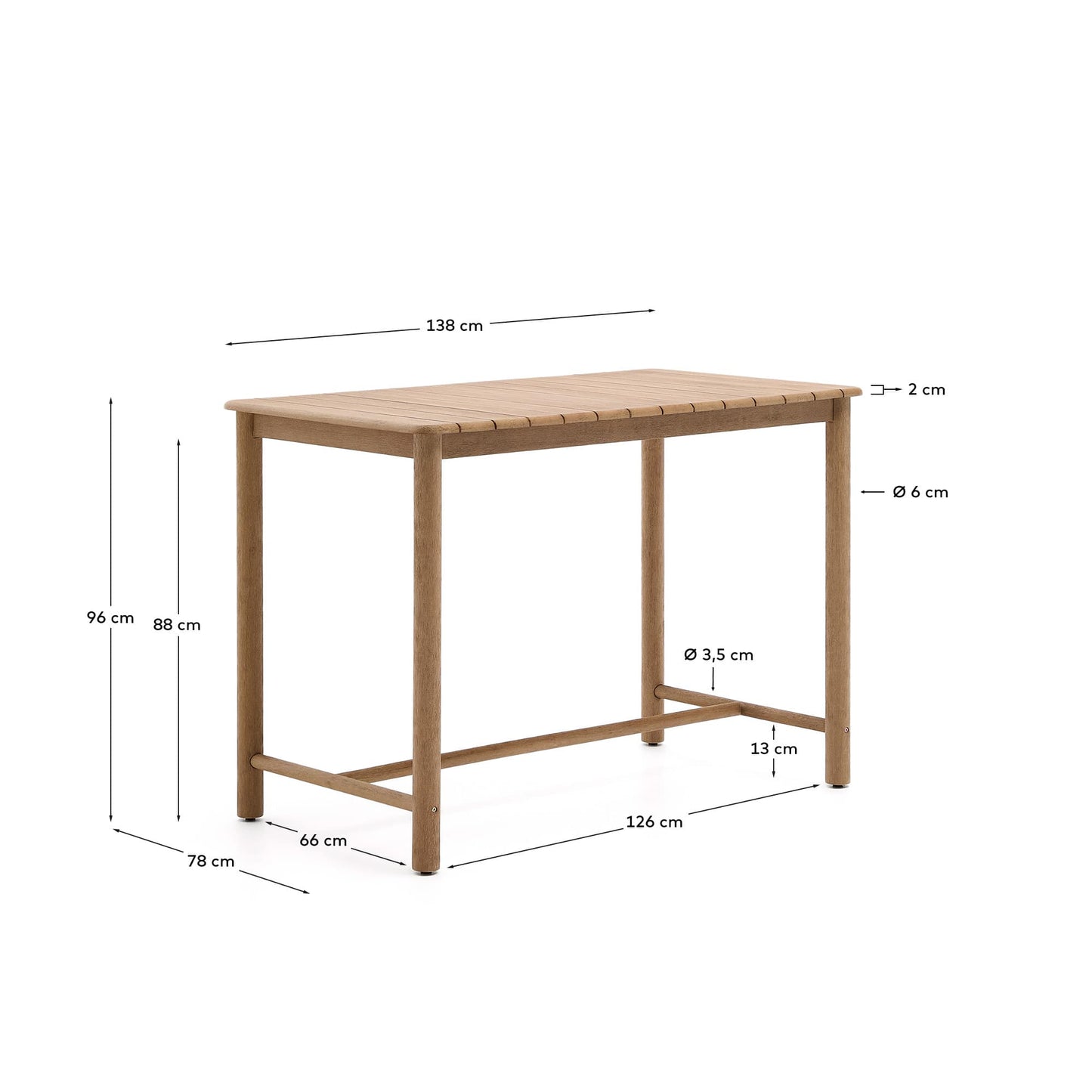 Tavolo Sori in legno massiccio di acacia 138 x 78 cm