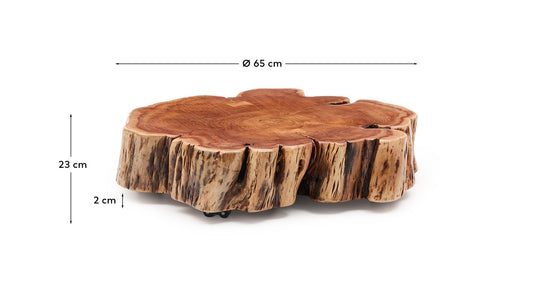 Tavolino da salotto Tavine in legno massiccio di acacia sbiancato con rotelle Ø 65 cm