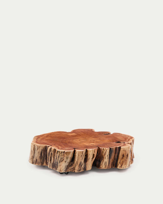 Tavolino da salotto Tavine in legno massiccio di acacia sbiancato con rotelle Ø 65 cm