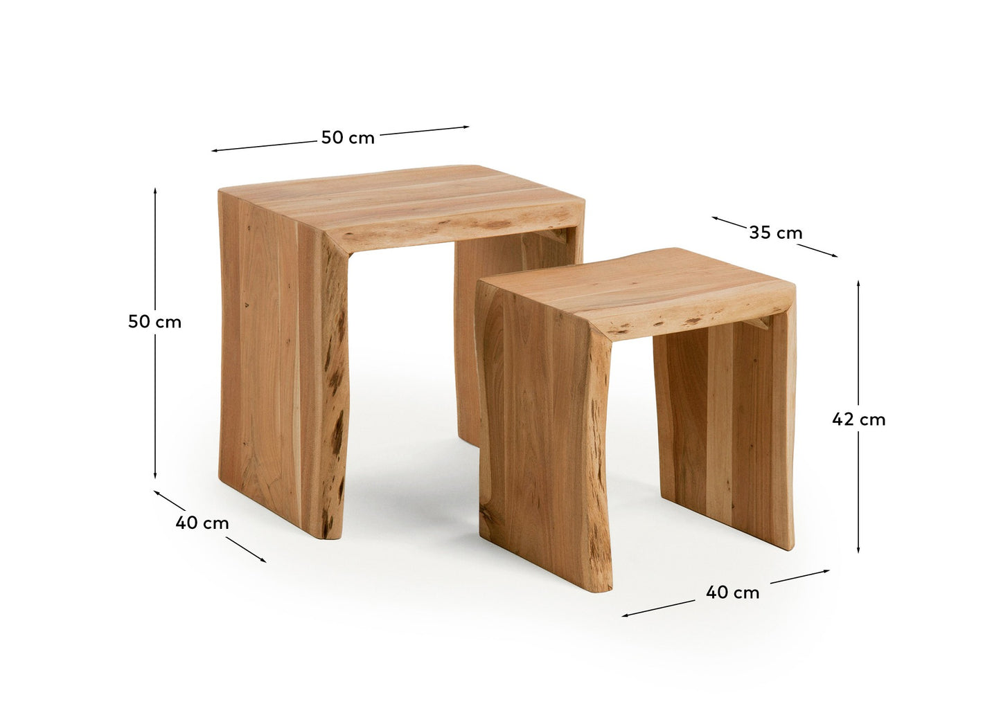 Set di 2 tavolini da appoggio a nido Lomiri in legno massiccio di acacia con finitura sbiancata 50x42 cm / 34x42 cm
