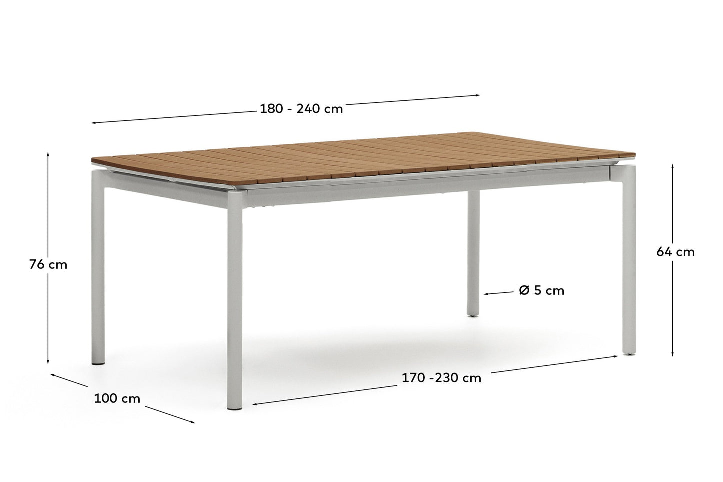 Tavolo allungabile da esterno Canyelles in legno composito e alluminio grigio chiaro 180 (240) x 100 cm