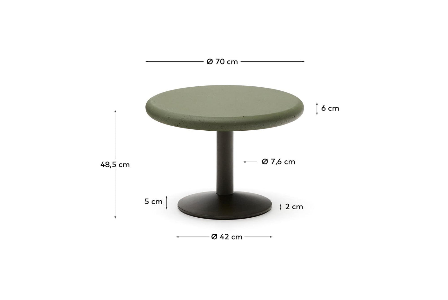 Tavolo rotondo da esterno Esilda con piano in cemento verde Ø 70 cm e piede in acciaio verde Ø 42 x 45 cm