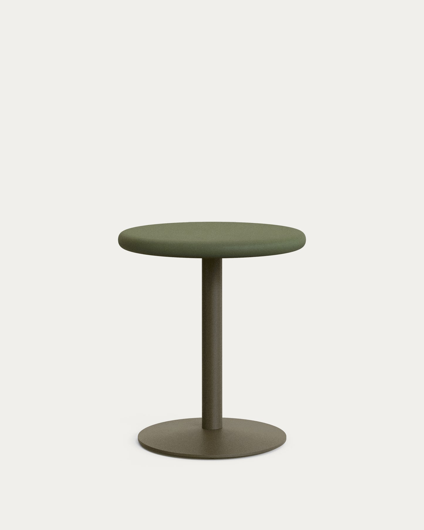 Tavolo rotondo Isilda alto con piano in cemento verde Ø 70 cm con base rifinitura in verde Ø 55 cm