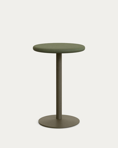 Tavolo rotondo Isilda alto con piano in cemento verde Ø 70 cm con base rifinitura in verde Ø 55 cm
