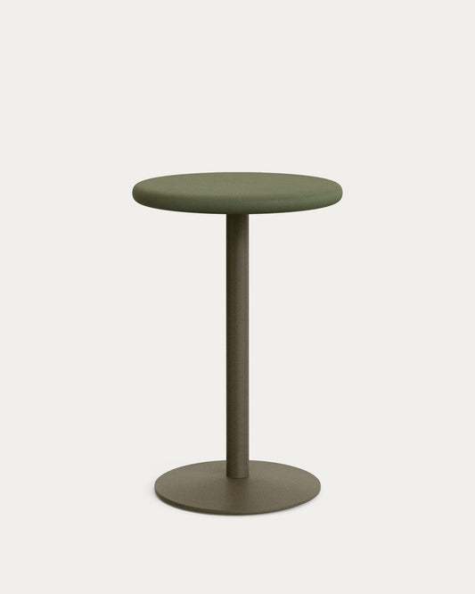 Tavolo rotondo Isilda alto con piano in cemento verde Ø 70 cm con base rifinitura in verde Ø 55 cm