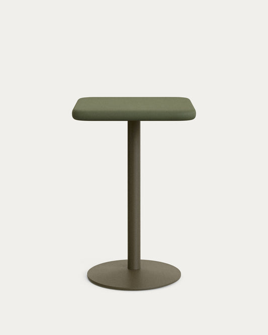 Tavolo alto da esterno Esilda con piano in cemento verde 70 x 70 cm e piede in acciaio verde Ø 55 x 96 cm