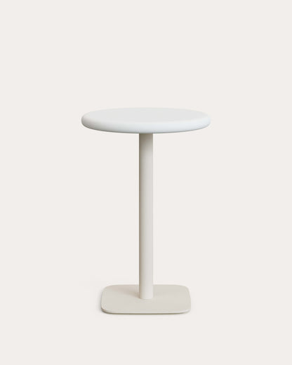 Tavolo alto rotondo da esterno Dina con piano in cemento bianco Ø 70 cm e base in acciaio bianco 48 x 48 x 96 cm